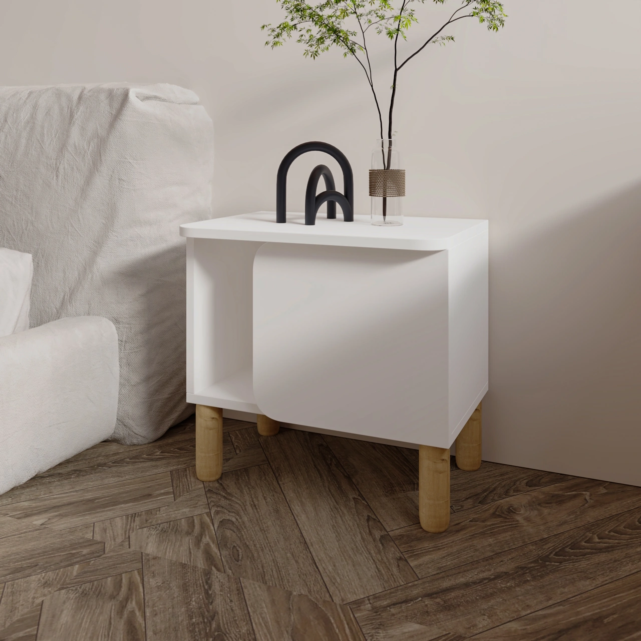 River Komodin Şık Ve Fonksiyonel Başucu Sehpası Beyaz