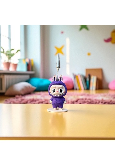 Dekoratif Sevimli Labubu Notluk - Kağıt Tutacağı - Fotoğraf Tutacak Mor