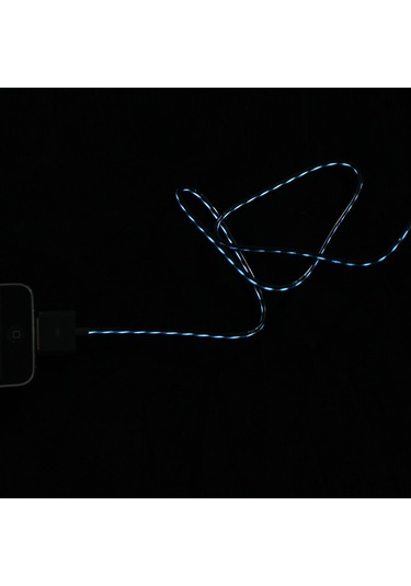 Teltree İphone Uyumlu/İpad Uyumlu Uyumlu/ipod İçin Siyah Mavi Işıklı Şarj Ve Veri Kablosu - El Teknolojisi İle Parlar, Tam Şarjta Işığı Kapatır 80cm