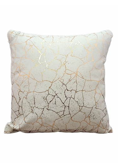 Altın Varak Desenli Dekorafit Tekli Kırlent Kılıfı 42x42 Cm Şık Ve Zarif Tasarım Krem