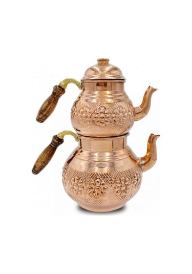 Çaydanlık Bakır Küçük Boy Kırmızı Papatya Model Kırmızı