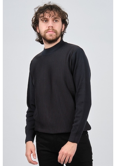 Çizgi Triko Erkek Yarım Balıkçı Çizgi Desenli Kazak 42564234 Kahv Kahverengi