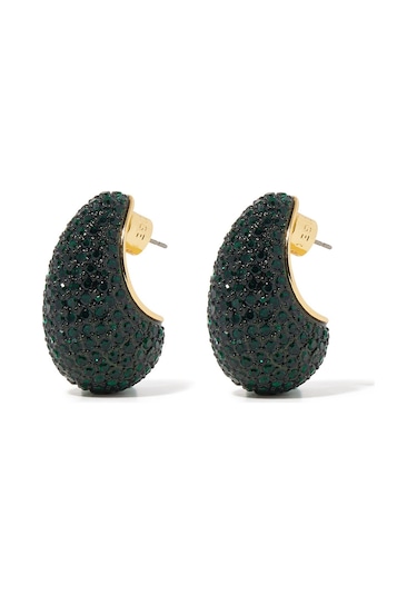 Pave Dome Earrings, Kristalli Kup Tarzı Küpe Yeşil