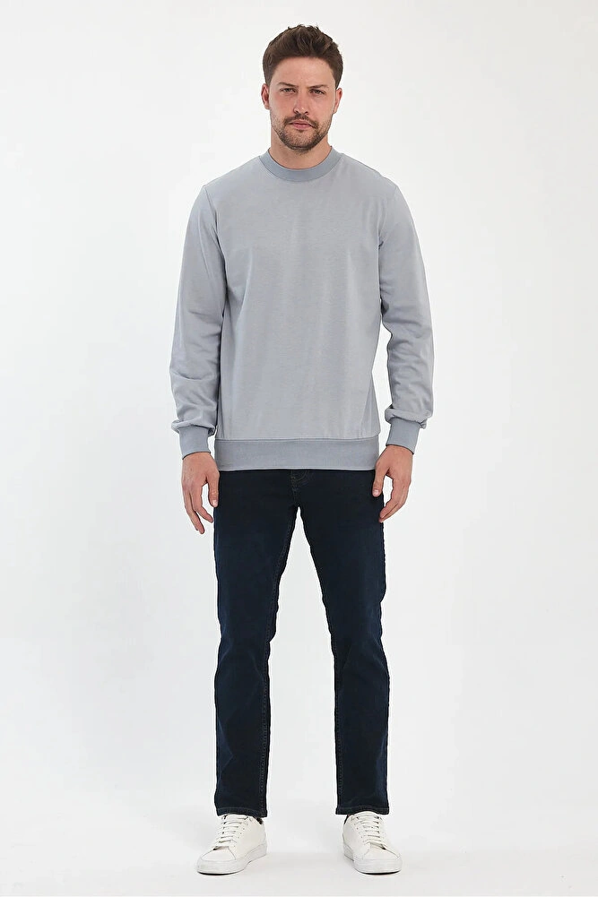 Erkek Bisiklet Yaka Baskısız Rahat Kalıp Mevsimlik Sweatshirt Gri