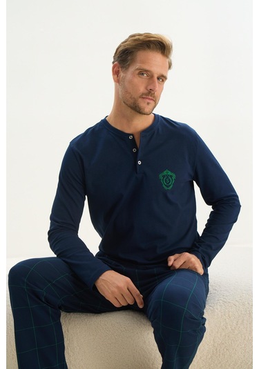 Erkek Uzun Kol Lacivert Pijama Takım C3t1n5o9 001