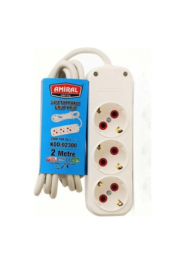 3 Lü Topraklı 2 Metre Kablolu Grup Priz 599599 1.5 M