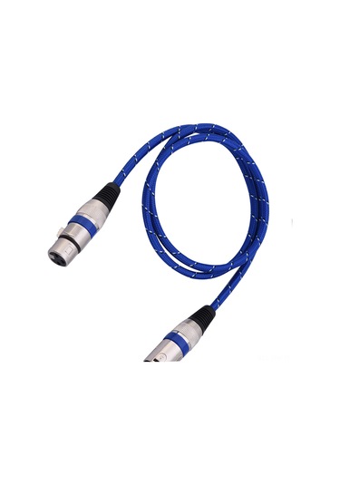 Moveevo Mikrofon Ses Kablosu Xlr Erkek- Dişi 3 Pin Denge, Nilon Örgü, Dayanıklı Mavi, 1 Metre Amfi, Mikser, Sahne Ses