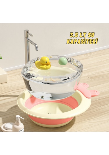 Katlabilir Yenidoğan Bebek Ve Çocuk Banyo Yıkama Kovası Pembe