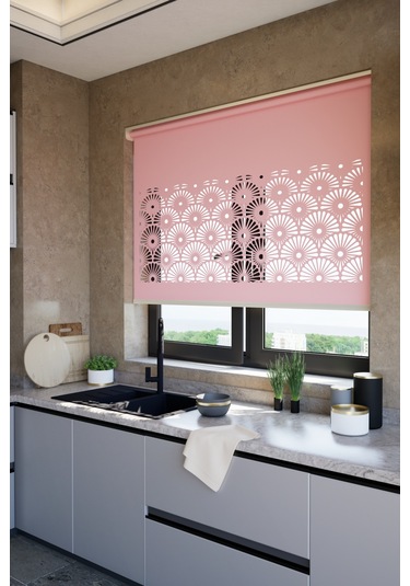 Lazer Kesim Mat Stor Perde, Lazer Kesimli Modern Serisi, M-121006 Gül Kurusu Renk Gül Kurusu