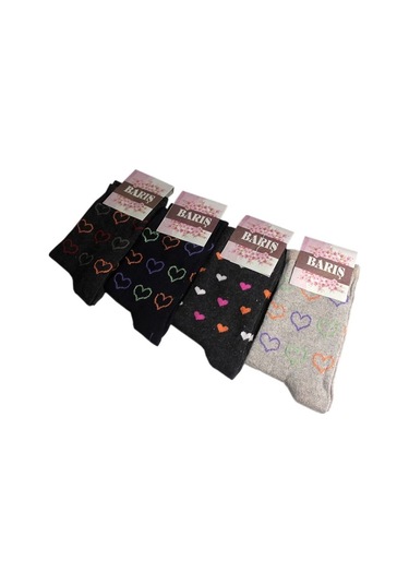 Barış Kalp Desenli Likralı Kadın Soket Çorap Adet Asorti