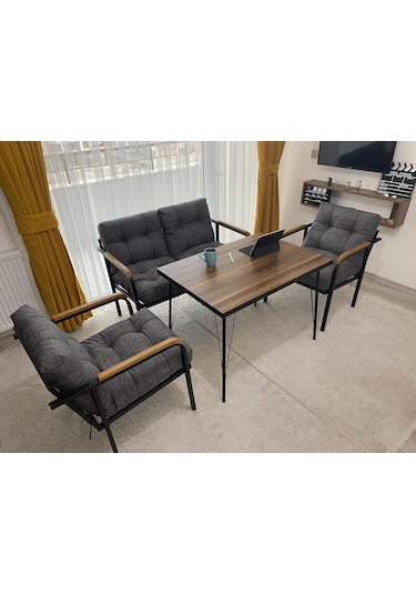 Modern Jüpiter Balkon, Bahçe, Cafe - Metal Kanepe Koltuk Takımı - 2& 43 1& 43 1 & 43 Masa Antrasit Modernsh17 Antrasit