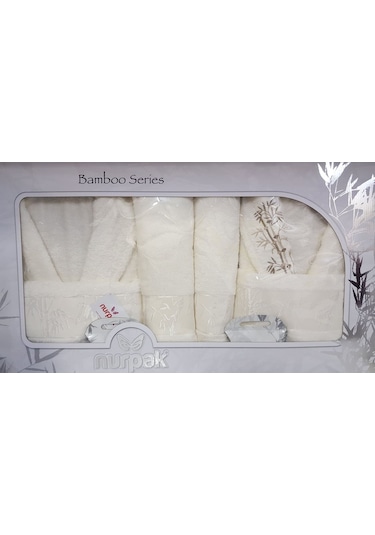 Nurpak Bambu Aile Bornoz Seti Krem Krem