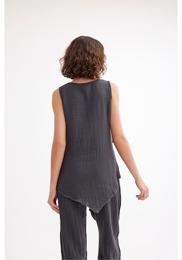 Pamuk Müslin Üçgen Bluz - Şık Ve Rahat Yaz Tasarımı Antrasit