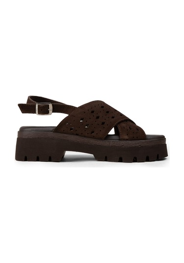 Deery Kadın Hakiki Süet Kahverengi Sandalet - 22302zkhvc01
