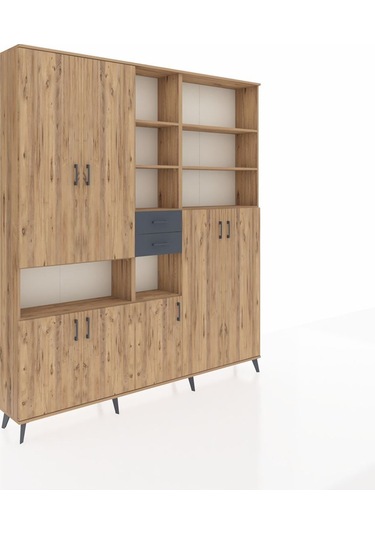 Arges Dolap 17 Raflı 2 Çekmeceli 7 Kapaklı 220x30x243 Çam-çam/antrasit Atlas Çam/antrasıt