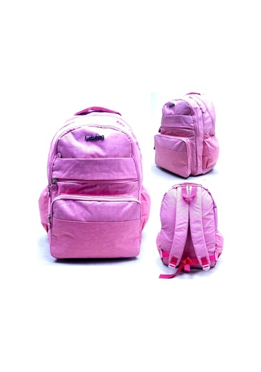 Krinkıl Kumaş Pembe Laptop Bölmeli Astarlı Okul Çantası Pembe