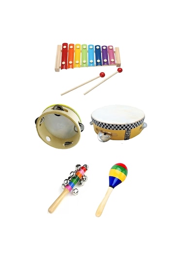 RİTİM SETİ - 5 - ORFF SET - TEF, KSİLOFON, MARAKAS, EL ZİLİ-SGH-RTMST5