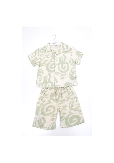 Tuffy Erkek Baskılı Keten Gömlek Sort Takım Yeşil