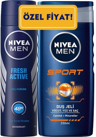 Nivea Fresh Active Deodorant Sprey 150 ML + Nivea Duş Jeli Sport 250 ML