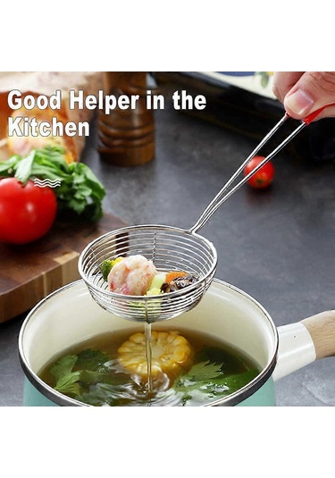 Paslanmaz Çelik Süzgeç Mutfak Aleti Paslanmaz Çelik Sıcak Tencere Süzgeci Paslanmaz Çelik Tel Kepçe Kaşık 1 Adet, Çok Renkli