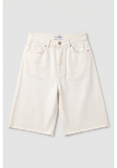 Itsbasic Kadın Kırık Beyaz 7s6-101 Mom Midi %100 Koton Denim Şort