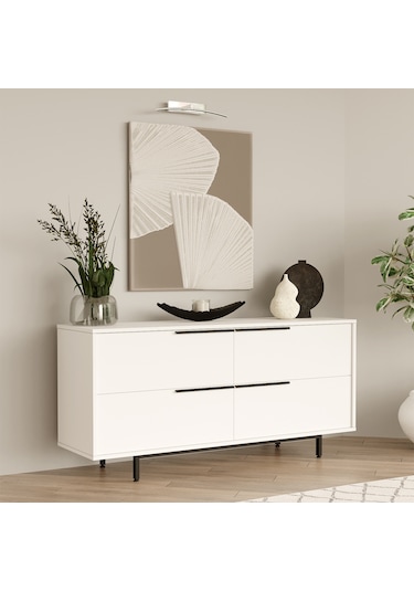 Robin Home Lidya Konsol 4 Kapaklı Metal Ayaklı 160cm Beyaz