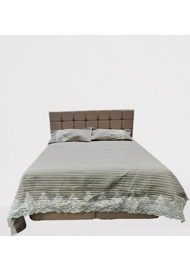 Yatak Örtüsü Zümrüt Çift Kişilik Dantelli Kapuçino %80 Pamuk El Yapım