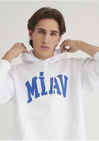 Mavi - Miav Baskılı Kapüşonlu Sweatshirt 0s10122-620 Beyaz