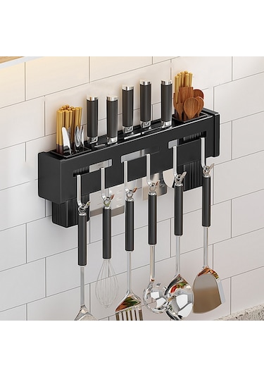 Sones Mutfak Duvara Monte Raf  Delme Çubukları Tutucu, Renk:siyah 40cm