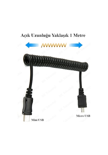 Spiral Micro Usb Erkek To Mini Usb Erkek Kablo - 1Metre
