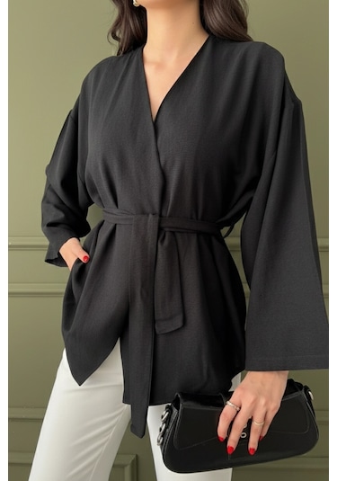 Kadın Kuşaklı Kimono 1177 Siyah