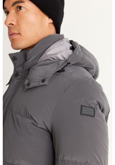 AC&Co / Altınyıldız Classics Erkek Antrasıt Standart Fit Normal Kesim Çıkma Kapüşonlu Kaban Antrasit