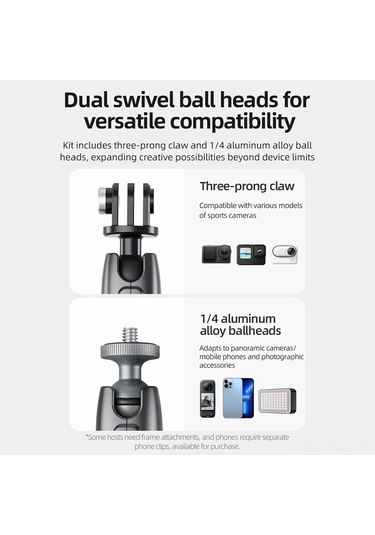 Padalink Telesın Cmm-001 Alüminyum Manyetik Kamera Bulonu - 360 Döner İki Top Kafa, 9kg Yük Kapasitesi, Spor Kamera Ve 1/4" Adaptörleri İle Uyumlu Gopro 12/11/10/9/8/7 Dahil Siyah