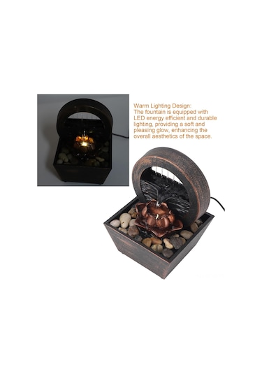 Qingmipy Masaüstü Led Işılı Su Şelalesi Dekorasyonu - Usb/batarya Beslemeli Sakinletici Su Akışı Ve Sarı Işık Efektiyle Ev/ofis Zevki