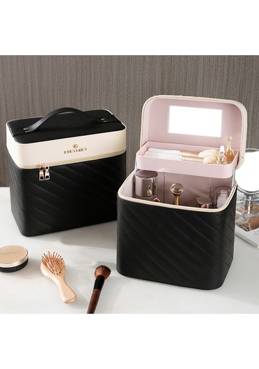 Hfambition Siyah Pu Kosmetik Çantası - Büyük Kapasite, Çekirdek Bölme, Fırça Yeri Ve Ayna İle Taşınabilir Makyaj Organizer