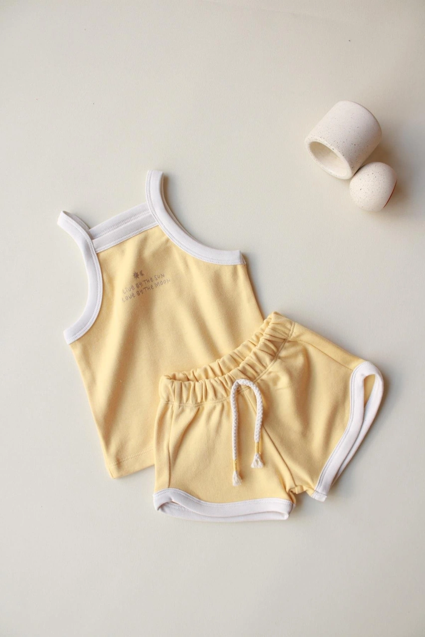 Pastel Sarı Askılı Şortlu Takım Pastel Sarı