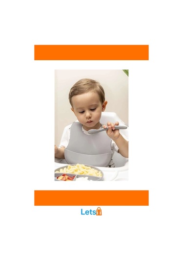 Gri Silikon Vakumlu Tabaklı Diş Kaşıyıcılı Kaşık Ve Ayarlanabilir Mama Önlüğü Seti