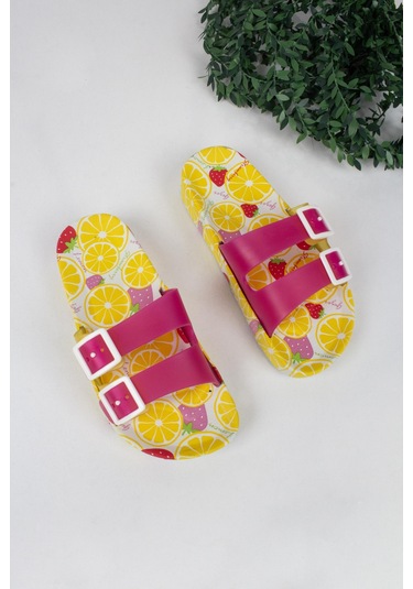 Kız Çocuk Limon Temalı Terlik-5731-pembe Pembe