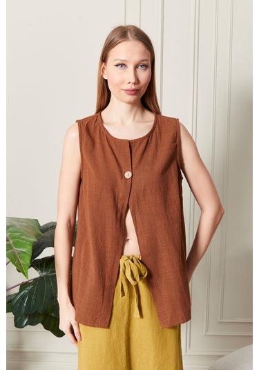 Keten Şık Farklı Tarz Nevin Bluz - Modern Ve Zarif Tasarım Kiremit