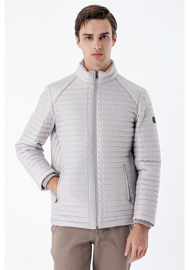 Taş Rengi Kapitone Dolumlu Dik Yaka Astarlı Slim Fit Dar Kesim Casual Mont 1007235264-Taş Rengi Taş