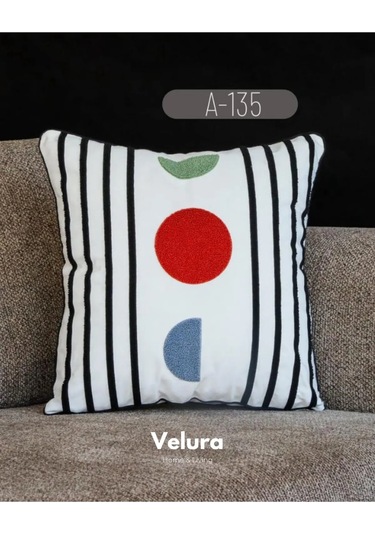 Dekoratif Kırlent & Pinterest Kırlent & Keten Kumaş - Nakış İşleme & A135 Kırmızı - Turuncu