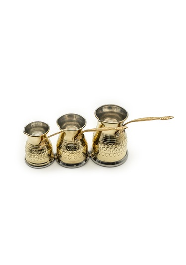 Bakır Sarı Zımbalı Cezve Seti