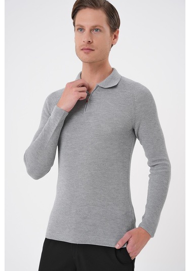 Tr 878 Triko Slim Fit Gri Basic Gri