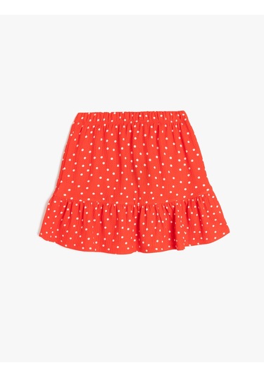 Koton Fırfır Detaylı Beli Lastikli Puantiyeli Mini Etek Kırmızı Desenli 5skg70002ak Kırmızı Desenli Çok Renkli