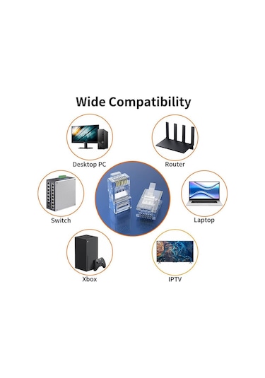 Koodmax - 3u Gold Plated Cat5e Rj45 Konnektörü 8p8c Ethernet Kablo Ucu Konnektör Jack Uç - 100 Adet