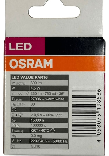 Osram Par16 4.5w 50w 2700k Sarı Işık Gu10 Duylu Led Spot 10 Adet