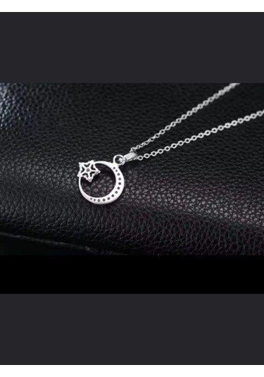 925 Ayar Gümüş Kristal Taşlı Ay Yıldız Kolye