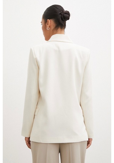 Never More Çift Düğmeli Blazer Ceket Ekru
