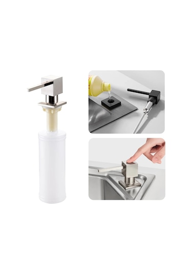Kare Siyah-kare Mutfak Lavabo Sıvı Sabun Pompası Dağıtıcı Nikel Altın Losyon Tutucu Pompa Kafası Silikon Tüp Seti Güverte Tezgahı Altında Aracı