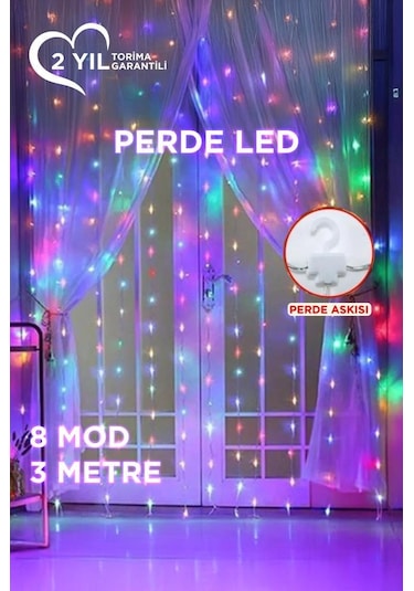 Torima Lw-77 Rgb 300 Ledli 10 Sarkıt Perde Led Işık 3x3 Metre Peri Telli Led